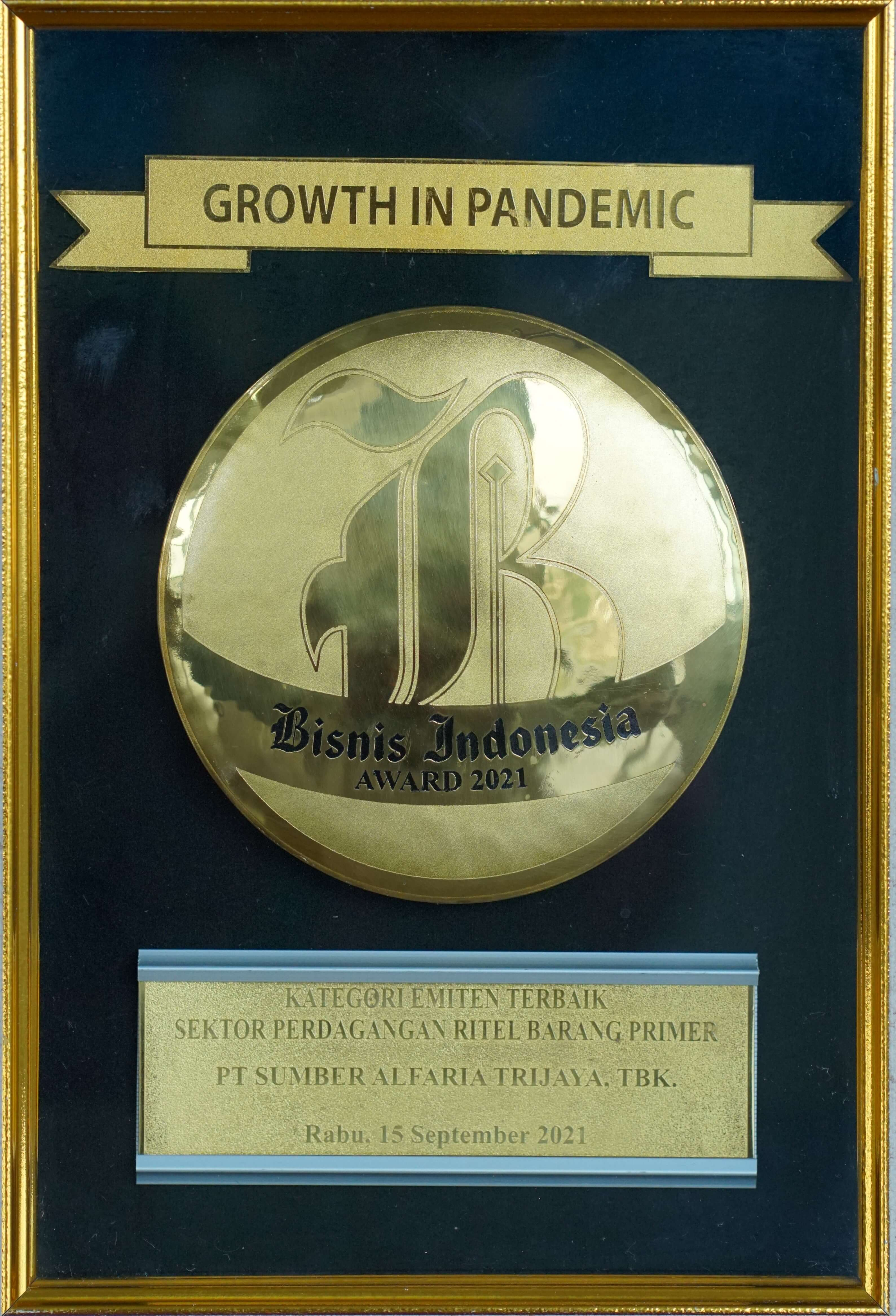 Image reward Emiten Terbaik Bisnis Indonesia Award 2021 dalam Kategori Perusahaan Sektor Perdagangan Ritel Barang Primer dari Bisnis Indonesia Award Harian Bisnis Indonesia